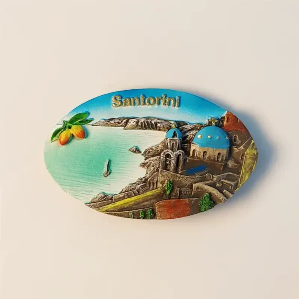 Greece Santorini coastal scenery fridge magnet front view.