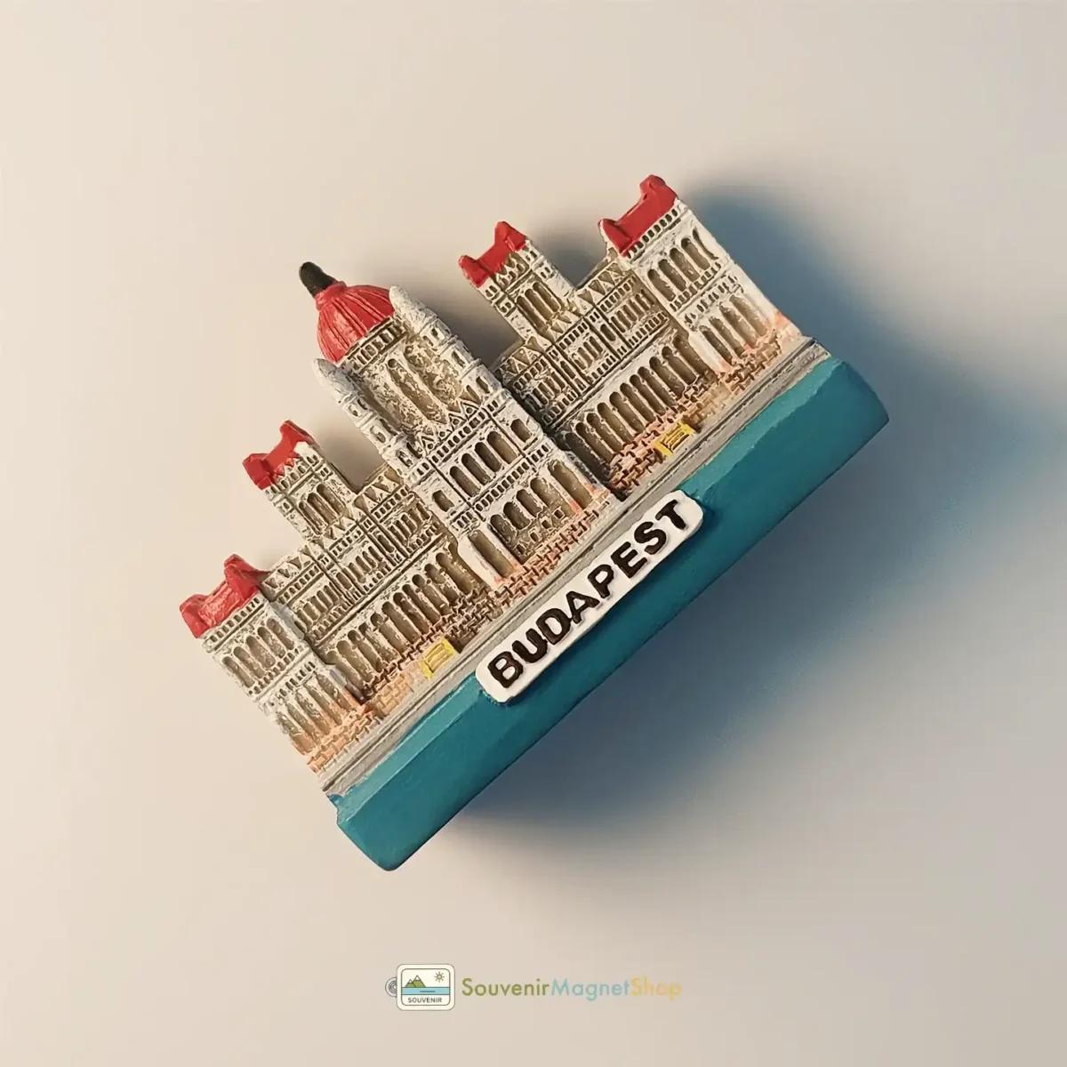 Hungary Budapest Parliament Building fridge magnet left angle view.
