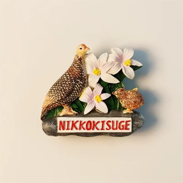 Japan Nikko Nikkokisuge Ptarmigan magnet front view.
