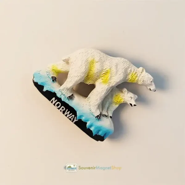 Norway polar bear mother and cub fridge magnet right view.