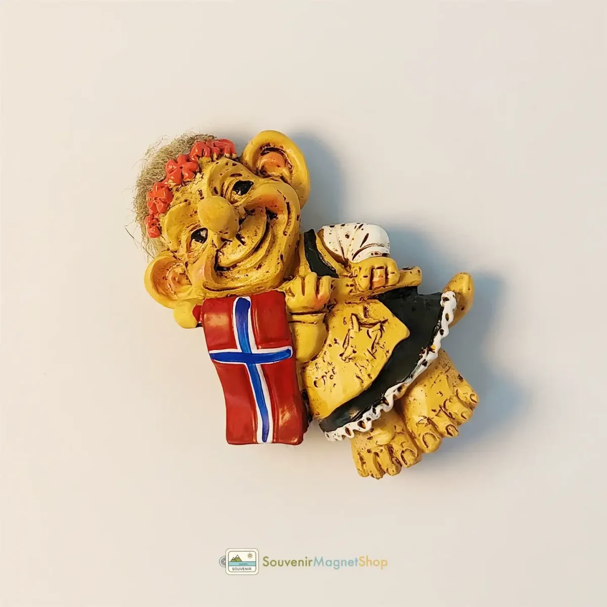 Norway troll flag fridge magnet left view