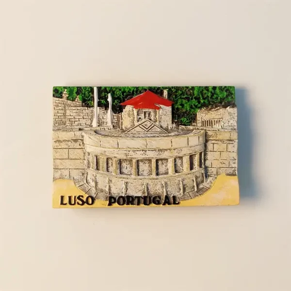 Portugal Luso landmark fridge magnet front view.