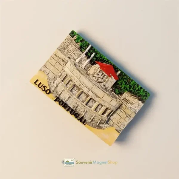 Portugal Luso landmark fridge magnet right side view.