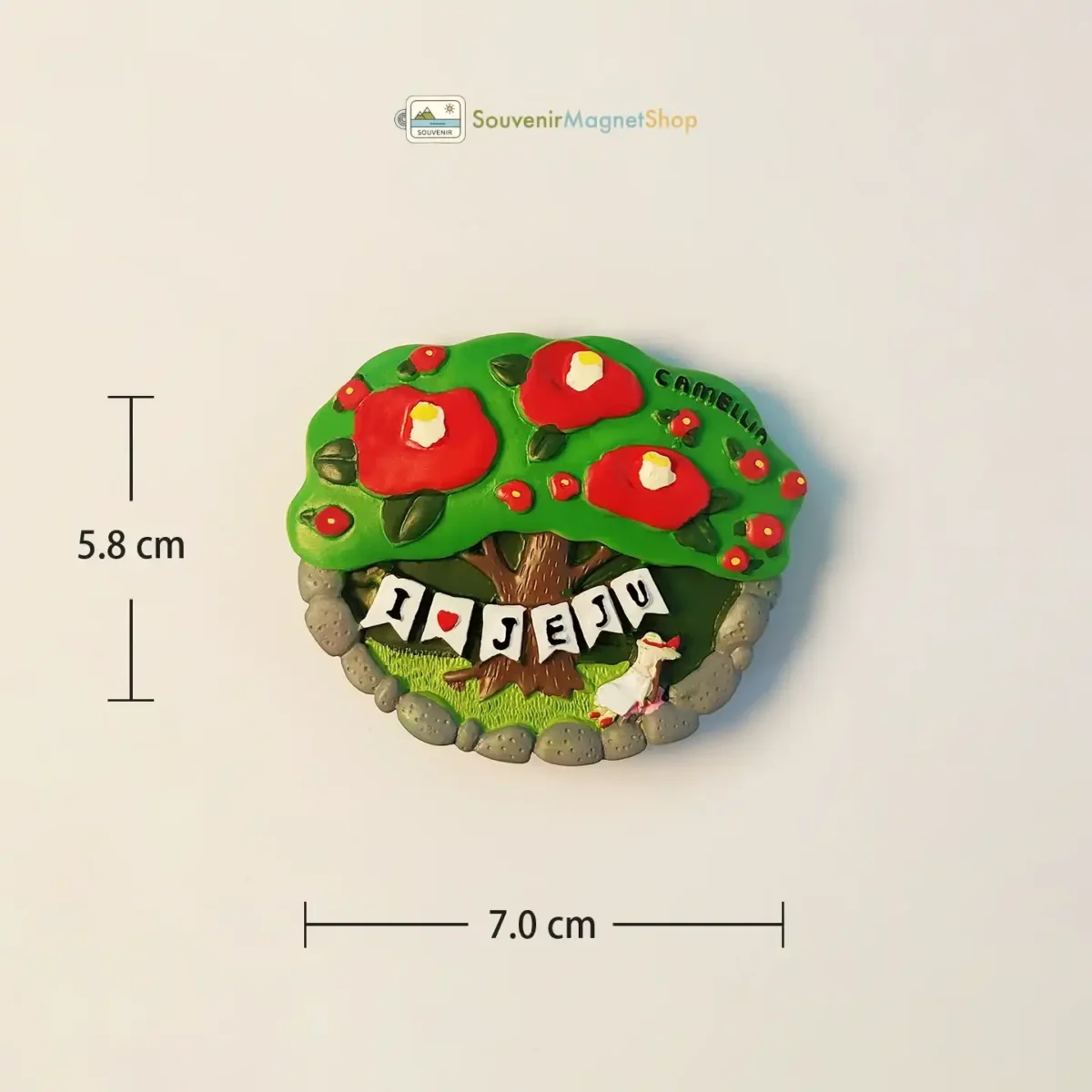 South Korea Jeju Island camellia fridge magnet size view