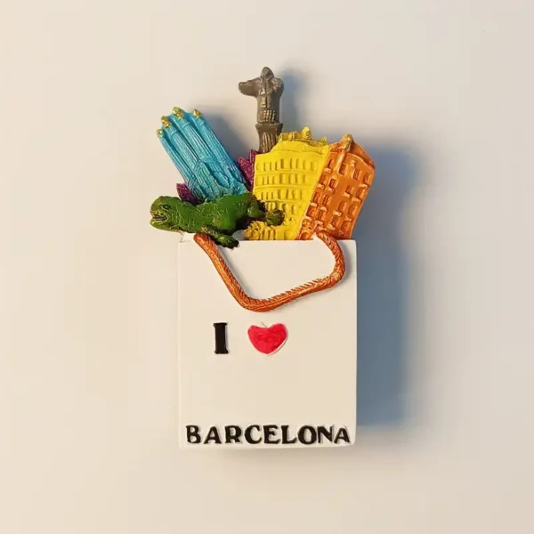 Spain Barcelona Landmarks Tote Bag fridge magnet front view.