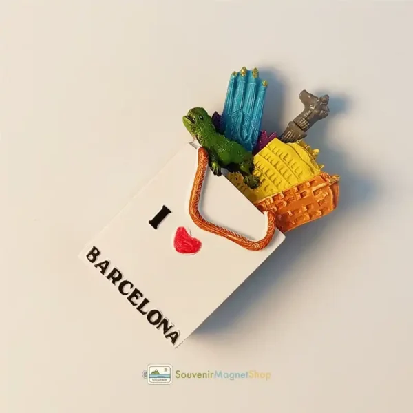 Spain Barcelona Landmarks Tote Bag fridge magnet right view.