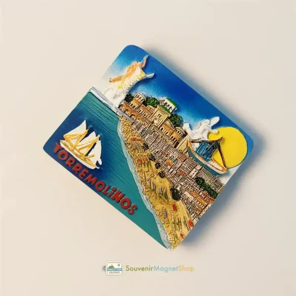 Spain Torremolinos seaside cityscape fridge magnet right view.