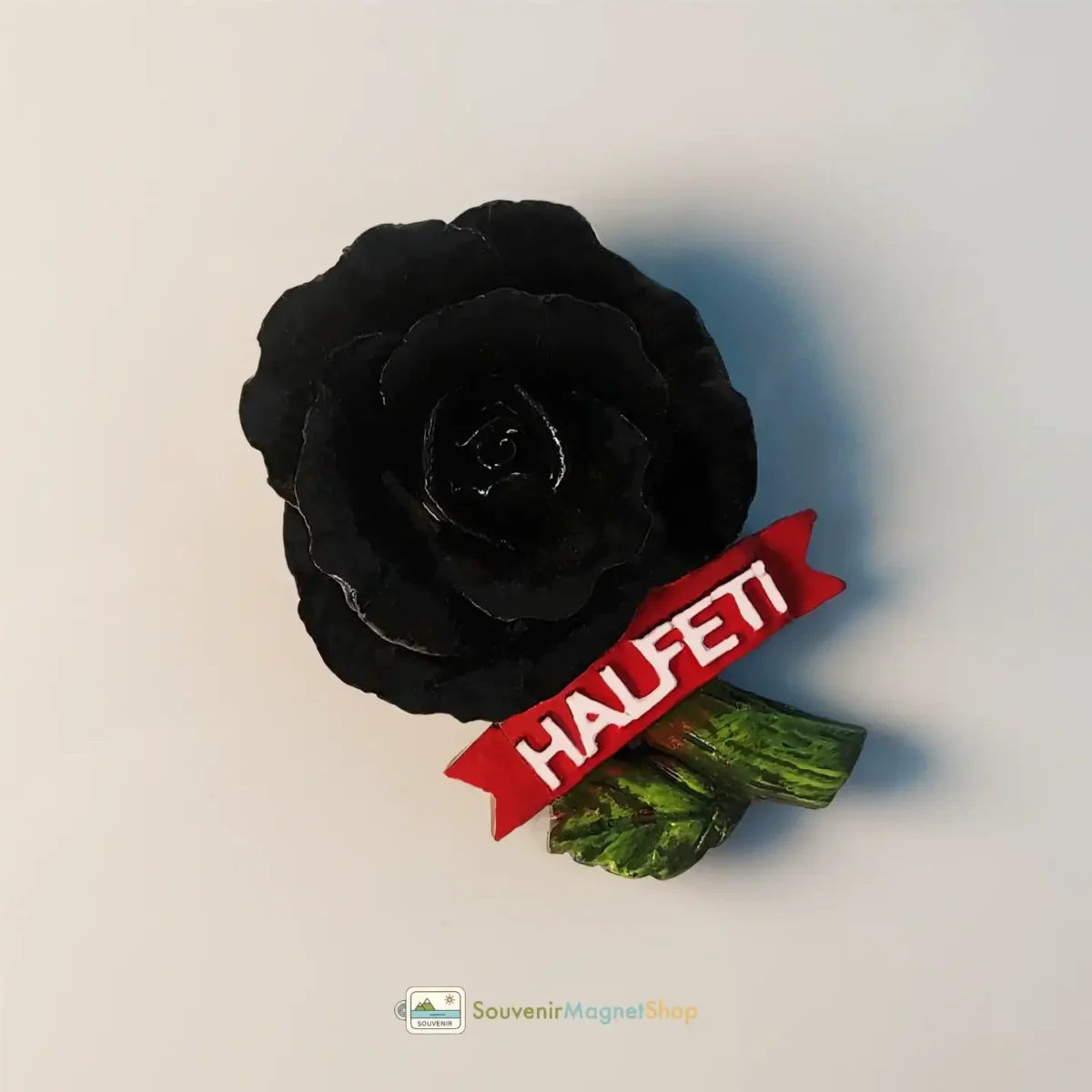Turkey Halfeti Black Rose fridge magnet left side view.