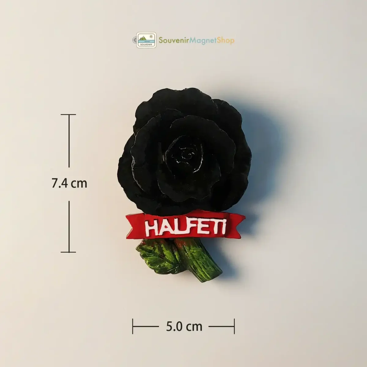 Turkey Halfeti Black Rose fridge magnet with size dimensions.