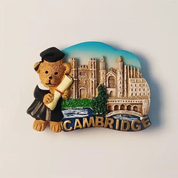 UK Cambridge University bear fridge magnet front view.