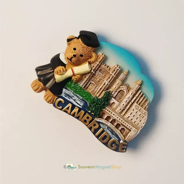 UK Cambridge University bear fridge magnet right view.
