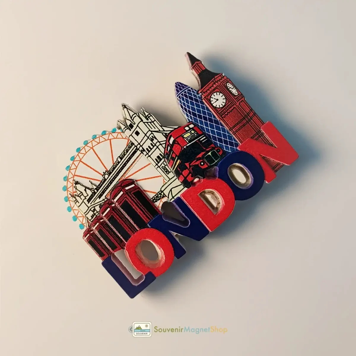 UK London landmarks fridge magnet left view.