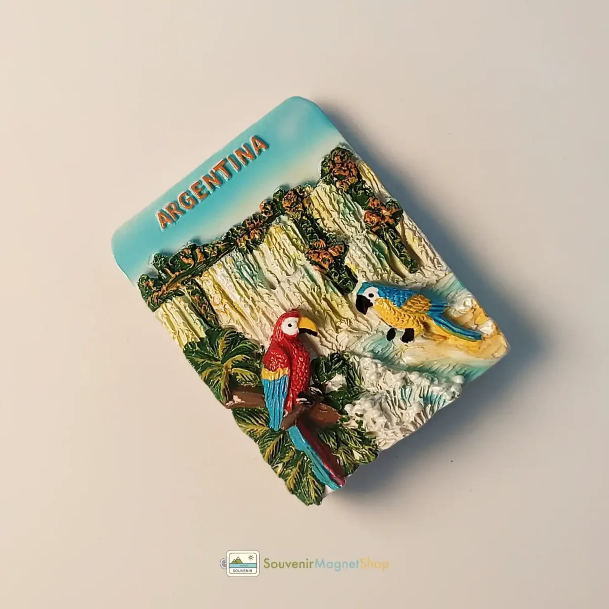 Argentina Iguazu Falls parrots fridge magnet left view