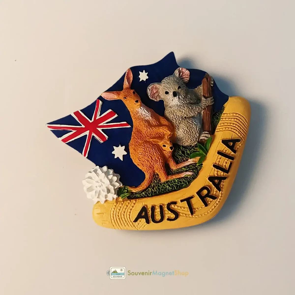 Australia koala kangaroo flag boomerang fridge magnet left view