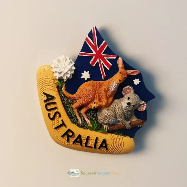 Australia koala kangaroo flag boomerang fridge magnet right view