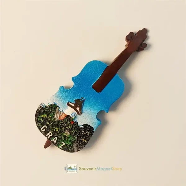 Austria Graz Clock Tower violin shape fridge magnet left view