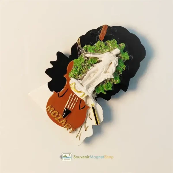 Austria Mozart statue violin fridge magnet right view