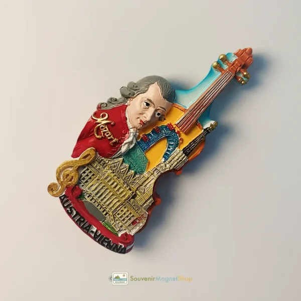 Austria Vienna Mozart violin fridge magnet right side view.