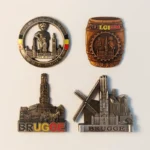 Belgium Brussels and Bruges landmarks fridge magnet set front view.