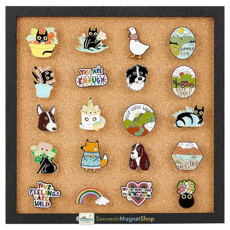 Travel magnets displayed in a black picture frame