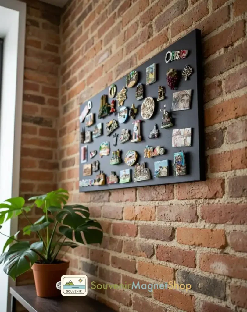 Black board magnet display on brick wall