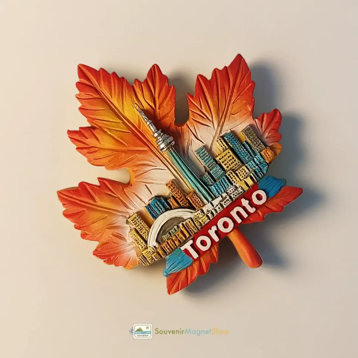 Canada Toronto CN Tower maple leaf fridge magnet left perspective view