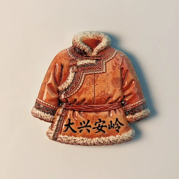 China Daxing'anling traditional clothing fridge magnet front view.