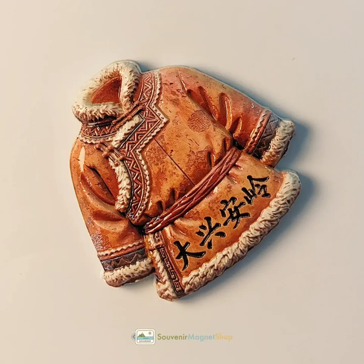 China Daxing'anling traditional clothing fridge magnet left side view.