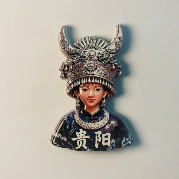 China Guiyang Miao girl headdress fridge magnet front view