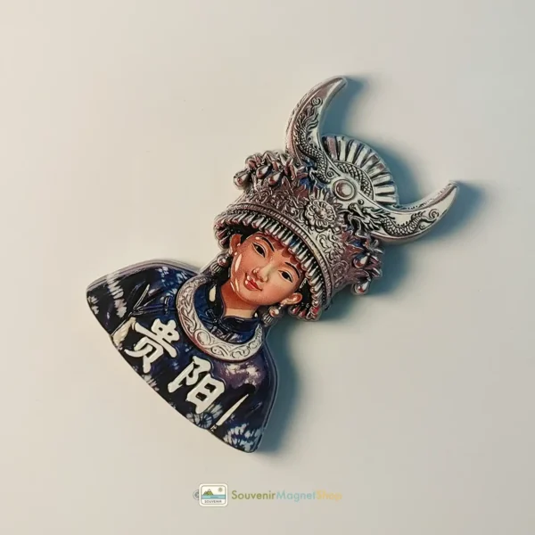 China Guiyang Miao girl headdress fridge magnet right view