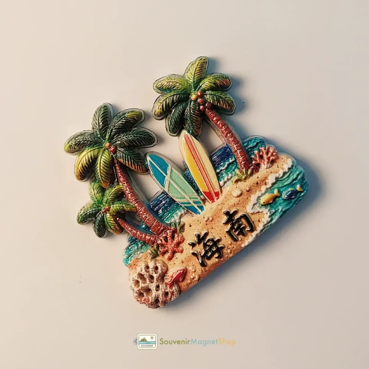 China Hainan beach fridge magnet left view.