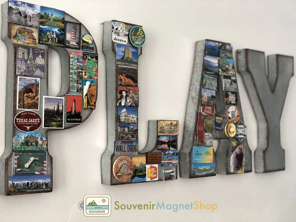 Custom metal letter magnet display with travel magnets