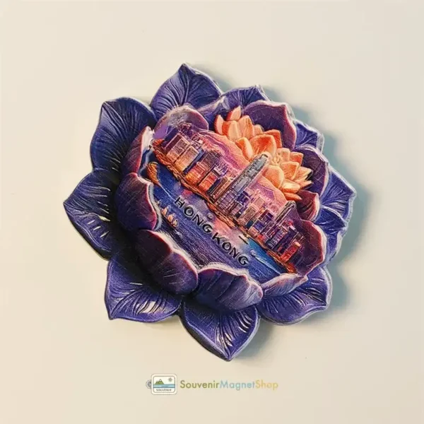 Hong Kong Bauhinia cityscape fridge magnet right view