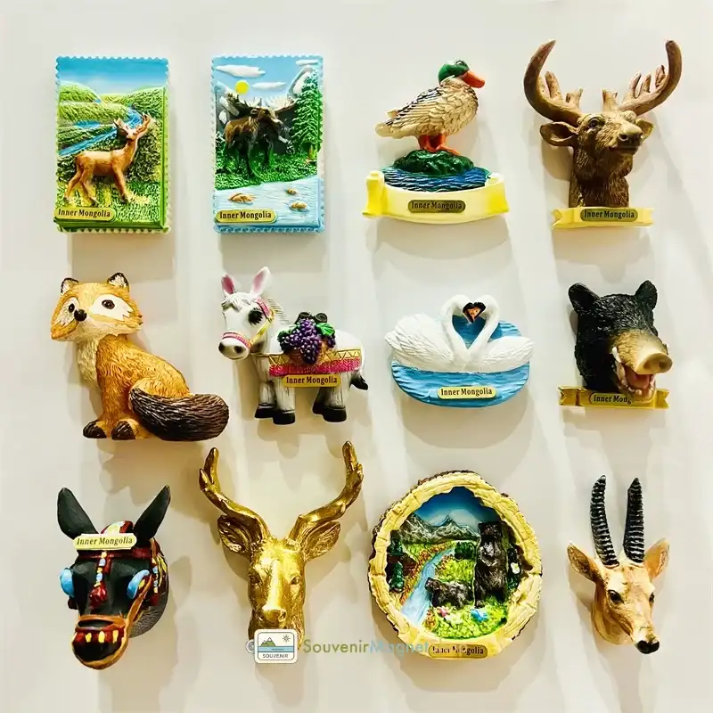 Inner Mongolia grassland animals fridge magnet collection display.