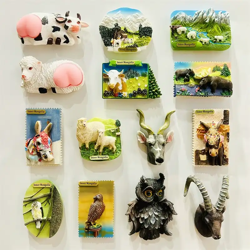 Inner Mongolia grassland animals fridge magnet collection front view.