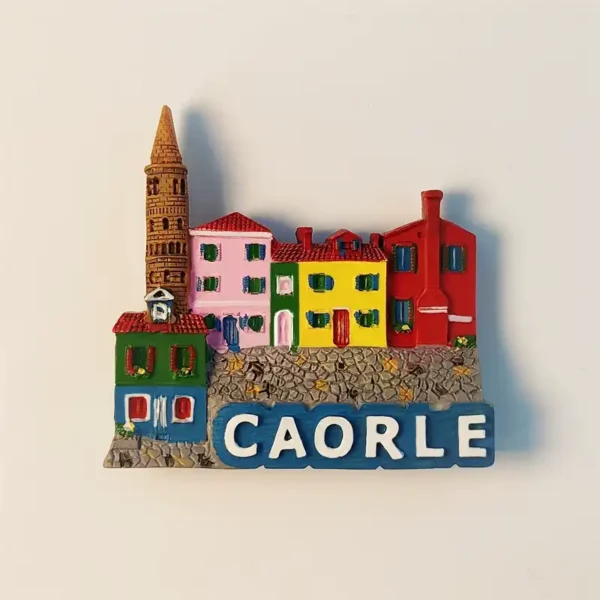 Italy Caorle Bell Tower Colorful Houses fridge magnet front view