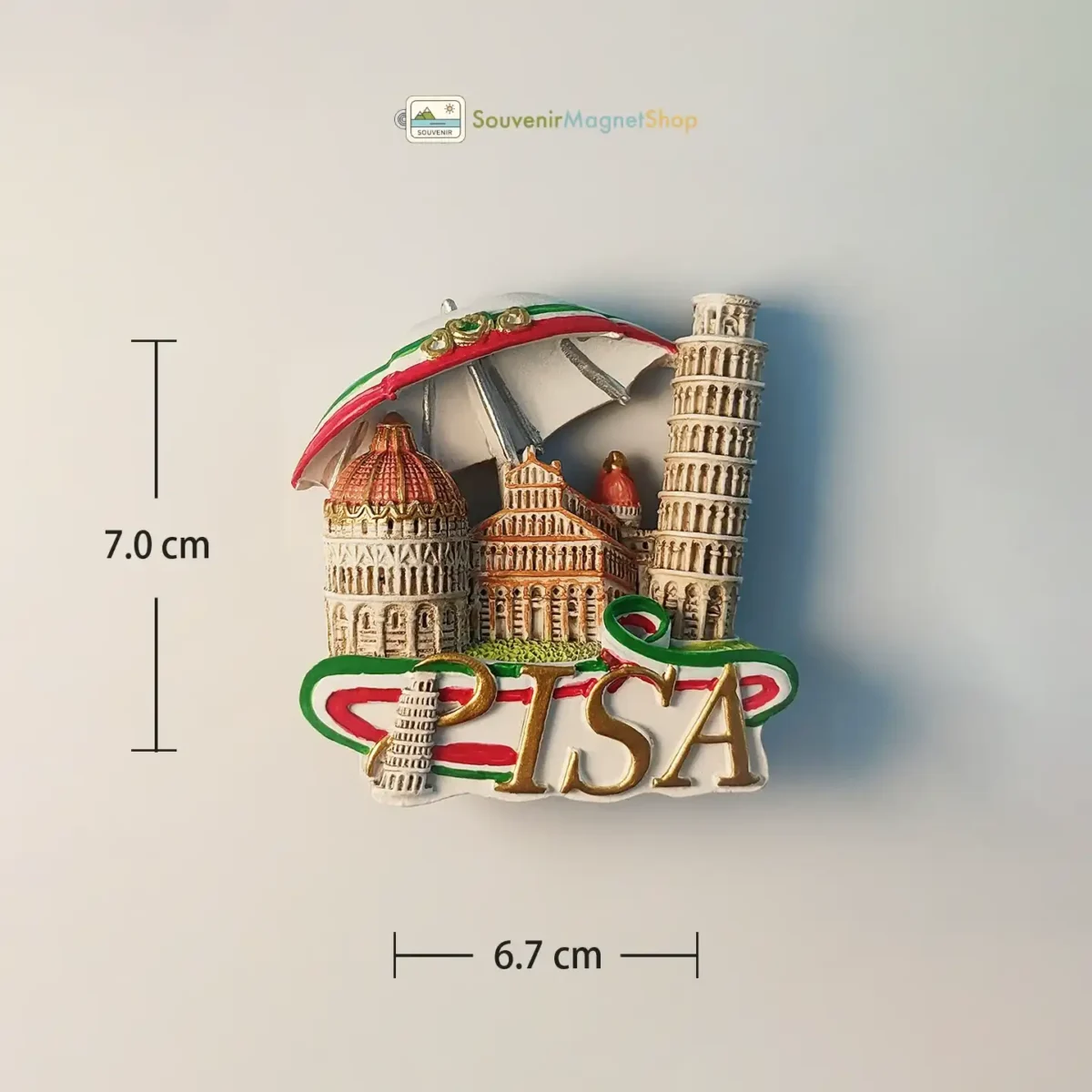 Italy Pisa Piazza dei Miracoli fridge magnet size measurements.