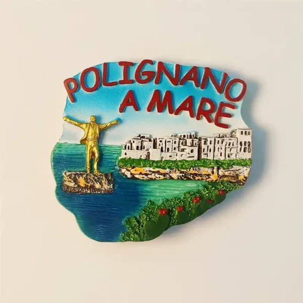 Italy Polignano a Mare Domenico Modugno statue fridge magnet front view