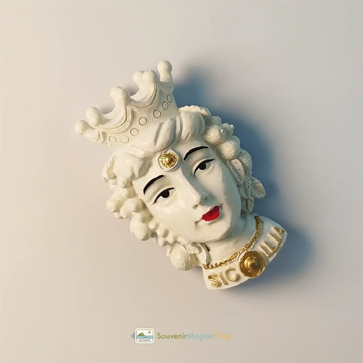 Italy Sicily Moorish Head fridge magnet left view.