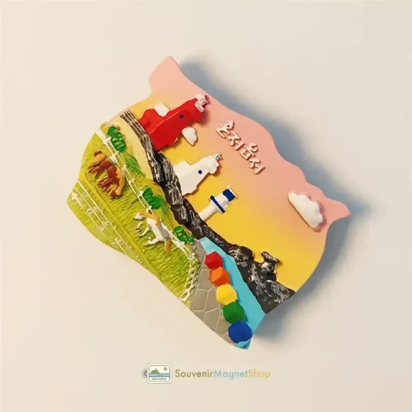 Jeju Island Iho Tewoo Beach red white horse lighthouses fridge magnet right view