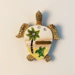 Malaysia Semporna coconut tree sea turtle fridge magnet front view.