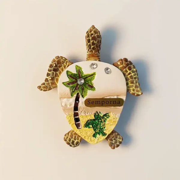 Malaysia Semporna coconut tree sea turtle fridge magnet front view.