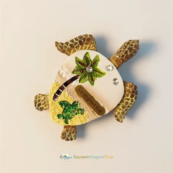 Malaysia Semporna coconut tree sea turtle fridge magnet right view.