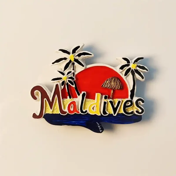 Maldives sunset palm island fridge magnet front view.