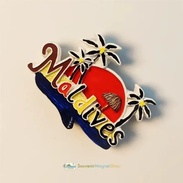Maldives sunset palm island fridge magnet right view.