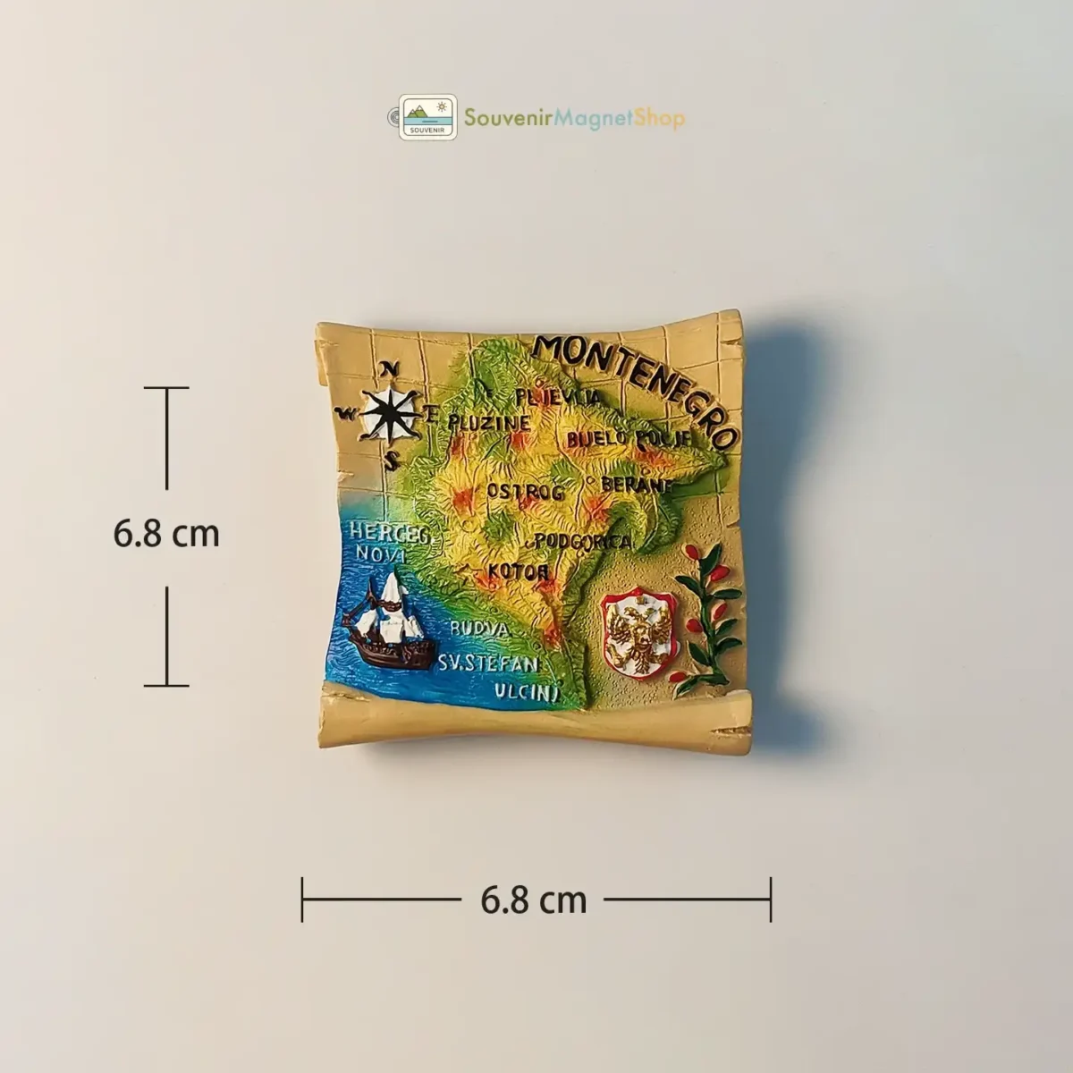 Montenegro map fridge magnet size view