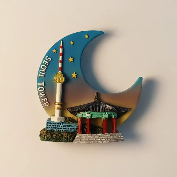South Korea Seoul Tower crescent moon fridge magnet front view