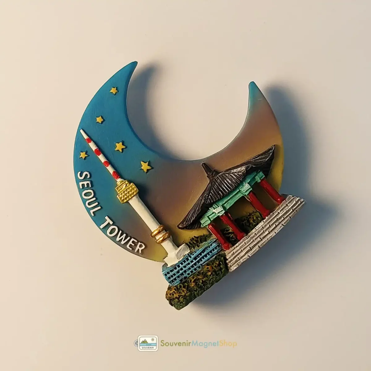 South Korea Seoul Tower crescent moon fridge magnet left view