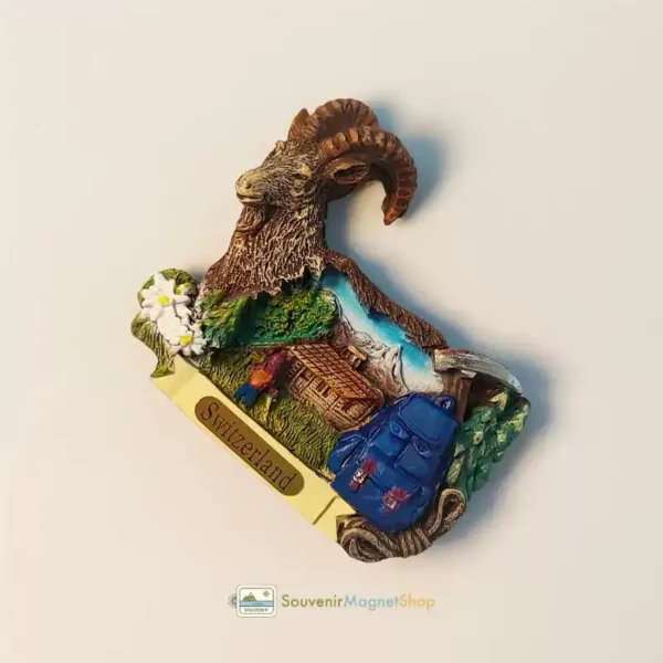 Switzerland Alps ibex fridge magnet right view