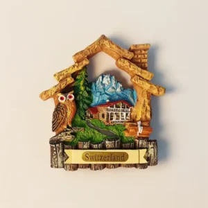 Switzerland Alps Owl Mountains Chalet fridge magnet front view